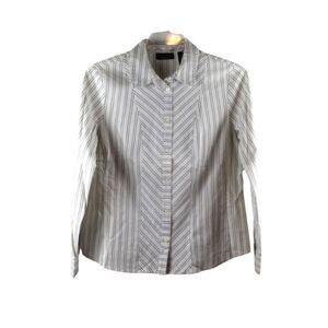 Apostrophe White Stripe Women's Dress Shirt Collared Long Sleeve Large 043